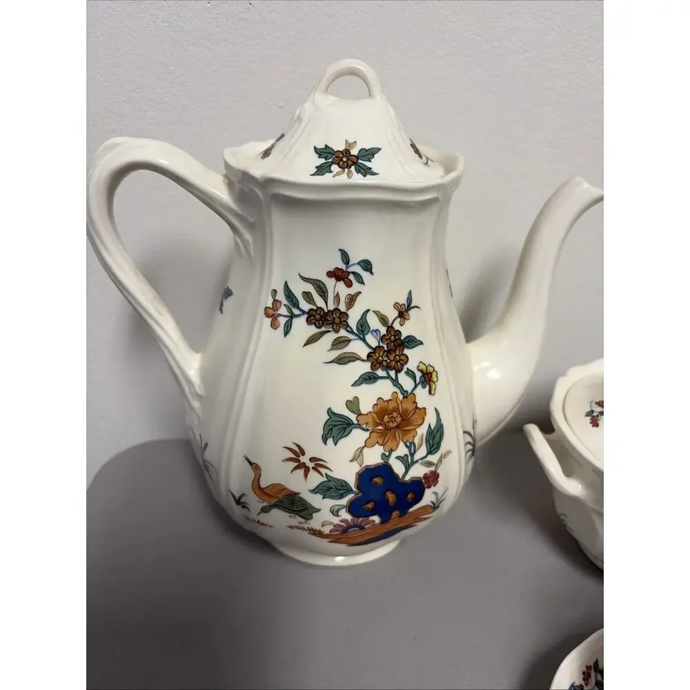 Wedgwood Chinese Teal 5 pc Tea Pot, Sugar, Creamer, Cup,Saucer England Barlast